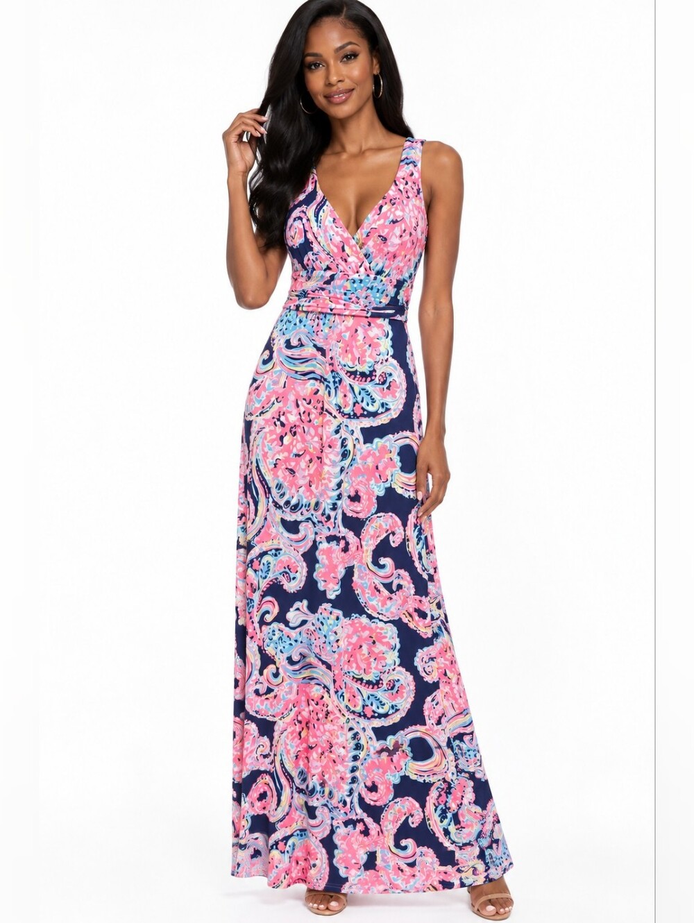 Lilly Pulitzer Sloane Maxi Pink Paisley Dress V-neck wrap bodice Size S